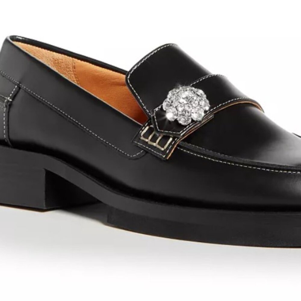 GANNI size 38 Women's Embellished Moc Toe Loafers